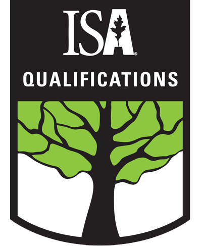 ISA Qualified Tree Risk Assessor Certification Badge links to website in a new window.